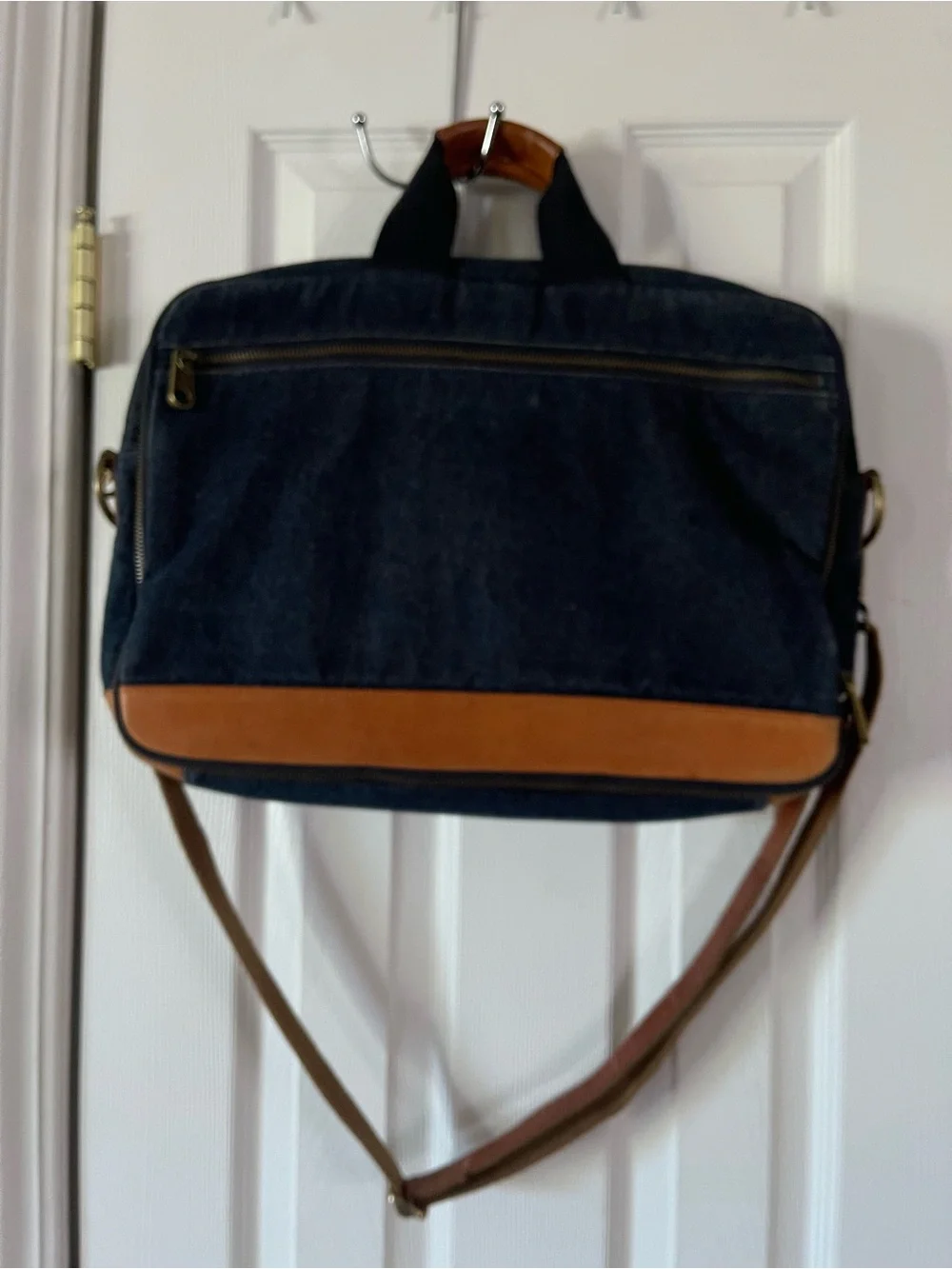 UGG Denim/Leather Canvas Messenger Bag with Brown Leather Trim *RARE*